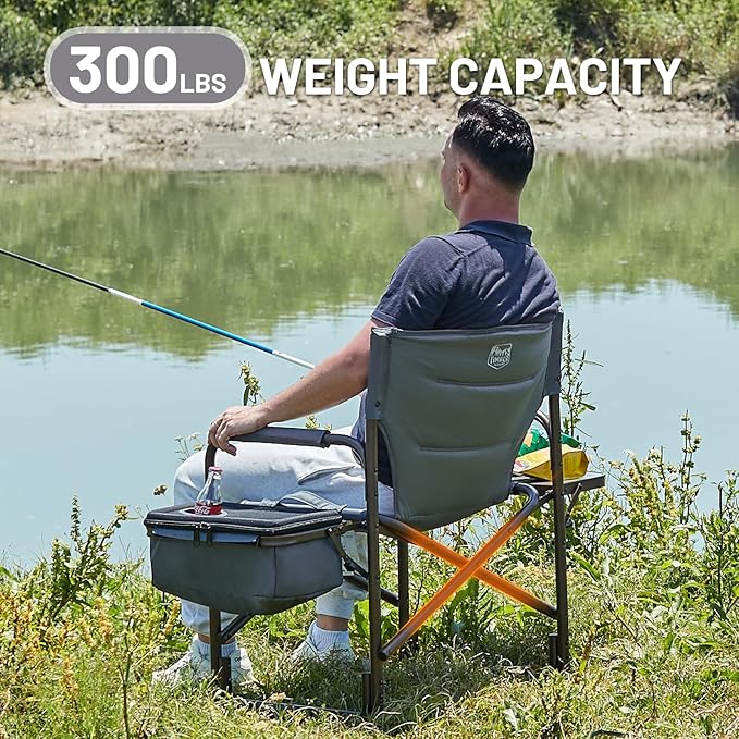 TIMBER RIDGE Lightweight Camping Chair, Portable Laurel Director's Chair with Foldable Side Table, Cooler Bag & Mesh Pocket, Compact Outdoor Folding Lawn Chair, Supports 300lbs, Grey