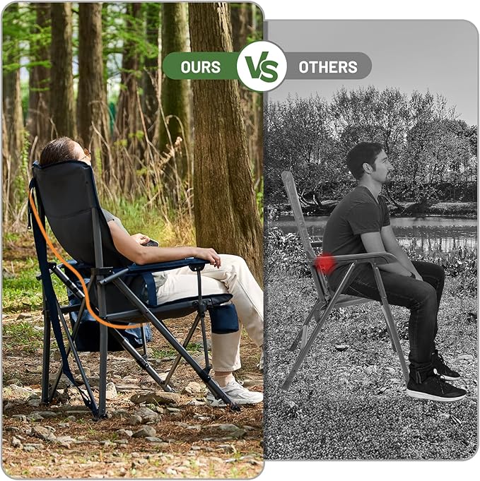 Timber Ridge Oversized Folding Camping Chair with Lumbar Support Adjustable High Back Heavy Duty for Adults Support up to 500lbs with Cup Holder, Cooler Bag, Side Pocket, Grey