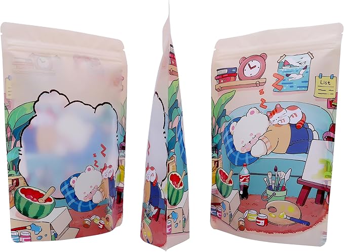 QQ Studio 100 Animal Cartoon Goodie Bags Clear Window Plastic Resealable Zipper Seal Lock Packaging Food Storage Pouch Party Favor Birthday Bags (Bears)