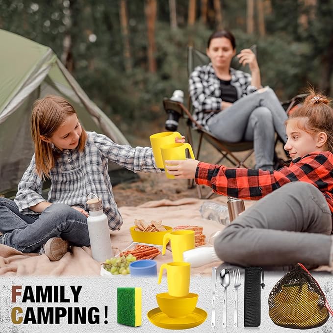 Scout Camping Mess Kit for 1 Person Boy Scout Dishes Set Girl Scout Mess Kit with Mesh Bag Reusable Light Weight Eating Utensils Plastic Camping Cutlery Set for Travel Camp