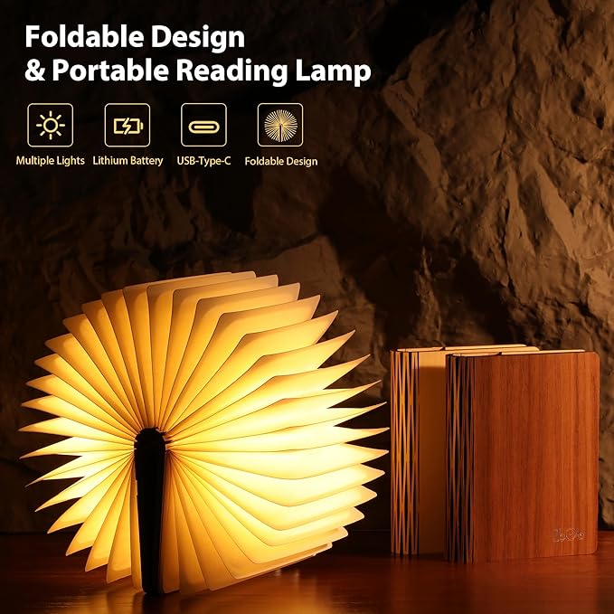 Unique Gifts for Book Lovers Women, 12 Colors Portable Book Lamp with Remote, Folding Book Light, Lovely Gift for Christmas, Birthday, Back to School & Bookshelf & Home Decor (Walnut)