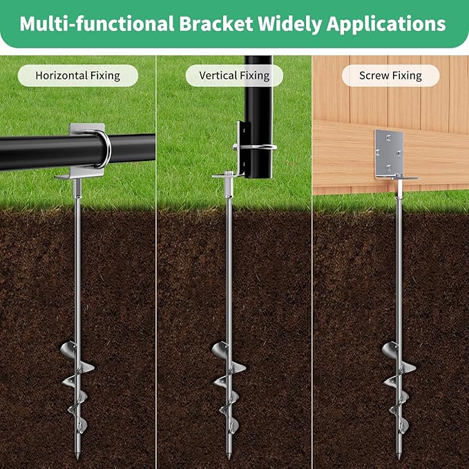 Phopich 28in Multi-Purpose Ground Anchors Screw in, 4Pack Fully Welded Heavy Duty Trampoline Stakes with Brackets, T-Wrench and Adapter for Drill, Earth Anchor kit for Mobile Home, Trampoline, Shed