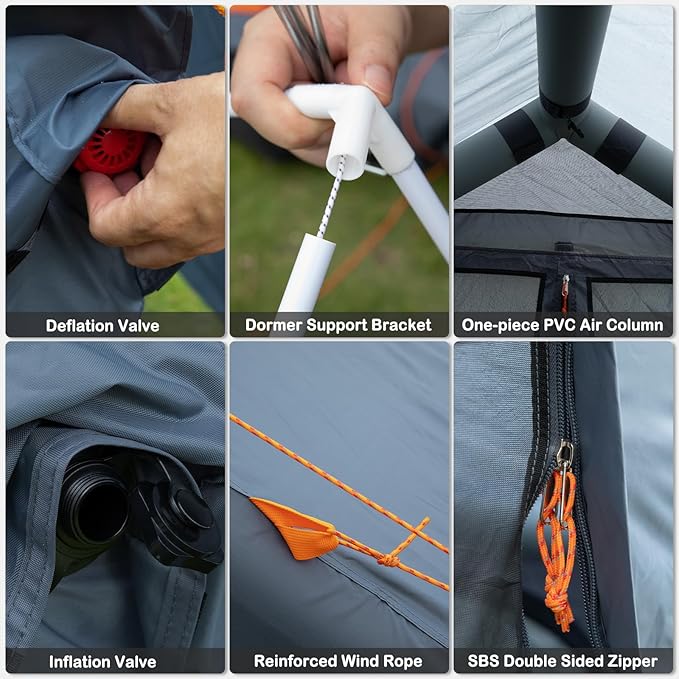 Inflatable Tents with Hand Pump Hot Tent with Stove Jack Easy Blow Up Glamping Tent with Mesh Windows, 4-6 Person Instant Family Camping Tents Waterproof for 4 Seasons