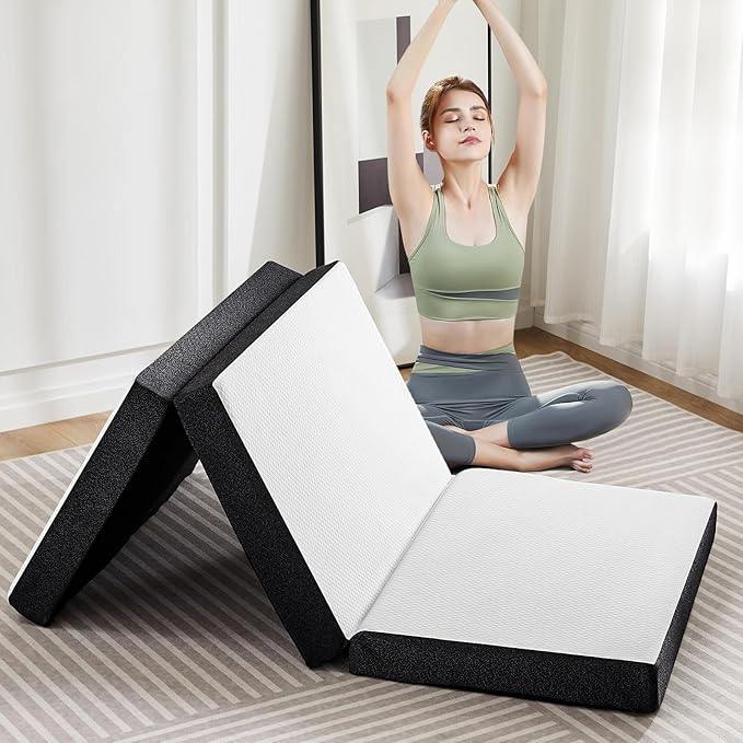 OLIXIS Tri-fold Memory Foam Mattress - 4 Inch Twin Size Portable Floor Bed, Foldable Mat for Kids and Adults, Collapsible and Washable Cover with CertiPUR-US Certified, for Travel & Camping & Yoga