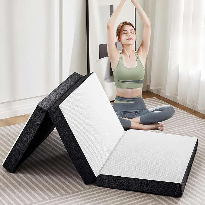 OLIXIS Tri-fold Memory Foam Mattress - 4 Inch Twin XL Size Portable Floor Bed, Foldable Mat for Kids and Adults, Collapsible and Washable Cover with CertiPUR-US Certified, for Travel & Camping & Yoga