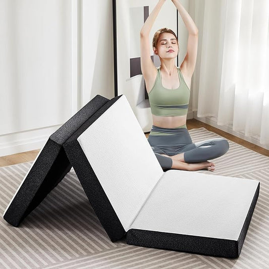 OLIXIS Tri-fold Memory Foam Mattress - 4 Inch Twin XL Size Portable Floor Bed, Foldable Mat for Kids and Adults, Collapsible and Washable Cover with CertiPUR-US Certified, for Travel & Camping & Yoga