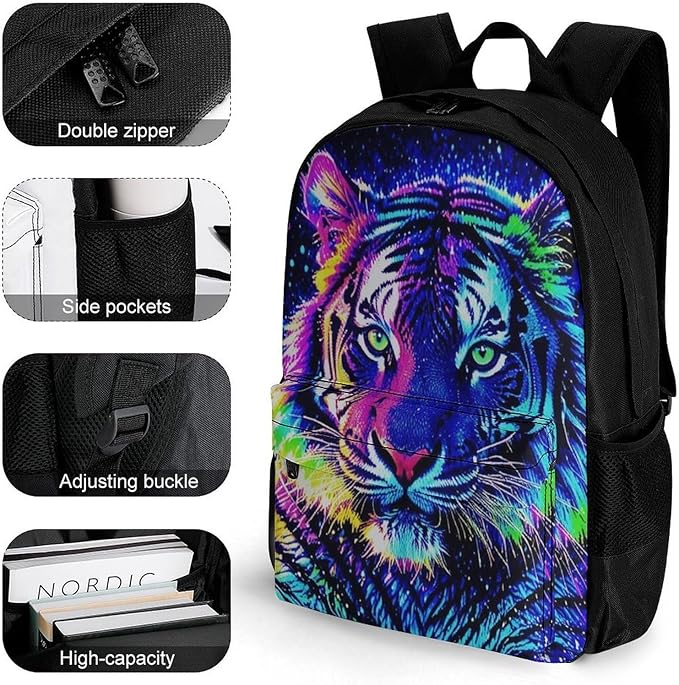 Supdreamc Lightweight Rucksack for Sports Travel Running, Big Capacity Multipurpose Anti-Theft Bookbag, Abstract Colorful Tiger Art Travel and Sport Backpack Rucksack