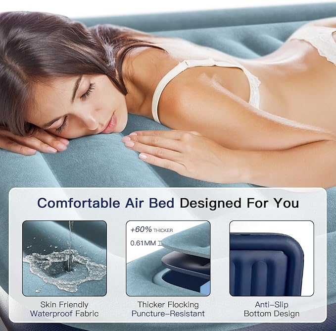 Twin Air Mattress 18” with Built in Pump, 2 Mins High Speed Inflation Luxury Auto Stop Pump Blow Up Mattress Comfort Air Bed, Colchones Inflables