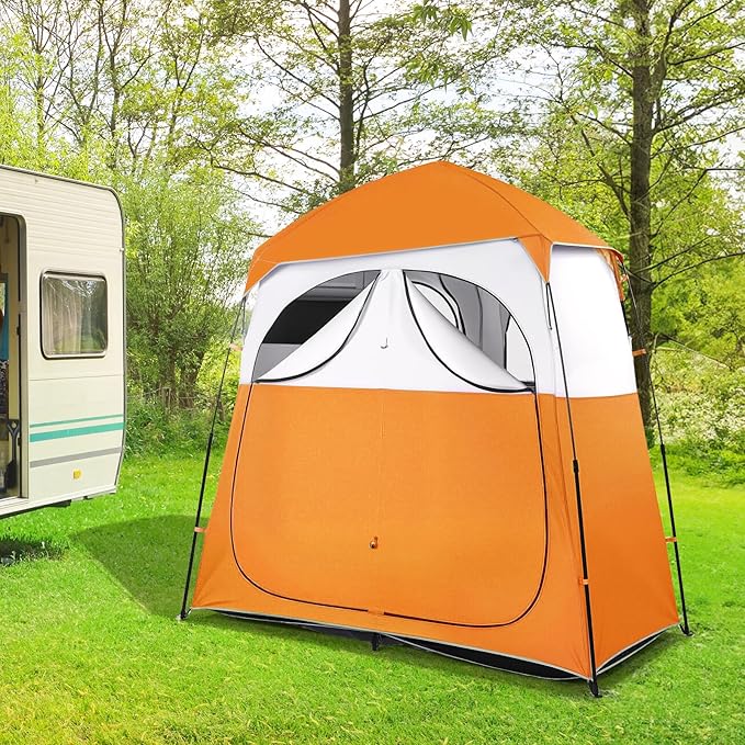 VINGLI 2 Room Shower Tent, 7.5 FT Instant Pop Up Shelter with Carrying Bag, Privacy Changing Room Tent,Perfect for Portable Toilet, Camping, Dressing, Outdoor Indoor, Easy Set Up