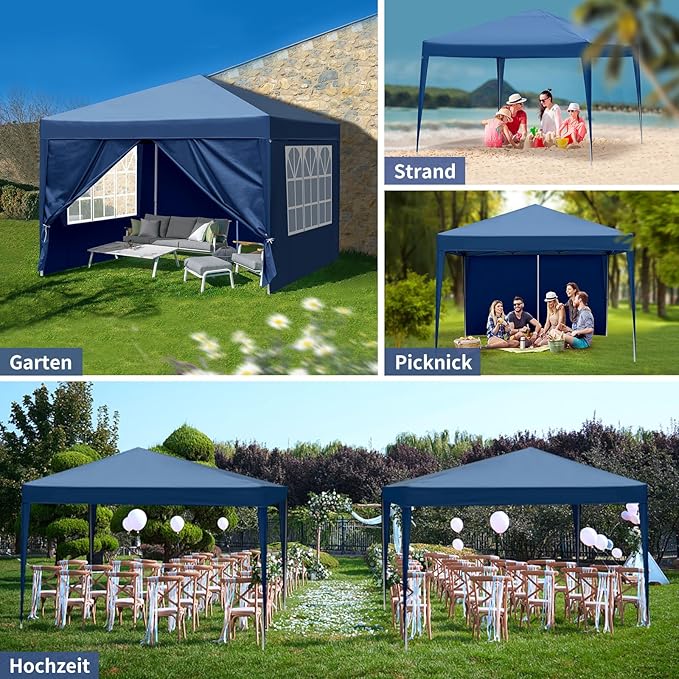 Outvita 10x10ft Ez Pop Up Canopy, Portable Instant Canopy Tent with 4 SideWalls for Outdoor Events, Party, Wedding, Birthday,Graduation