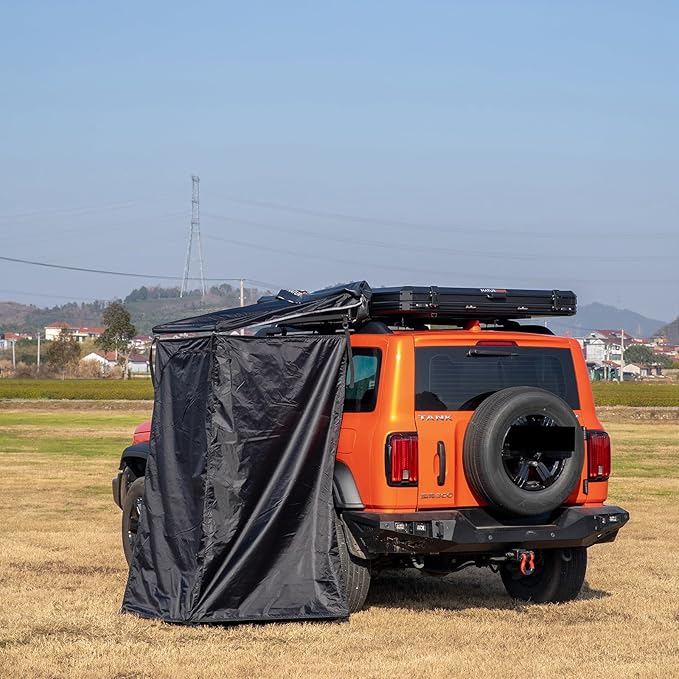 Roof Top Popup Toilet Tent Car Side Shower Room with LED Light Strip Perfect for Camping Boating Fishing Travel Black