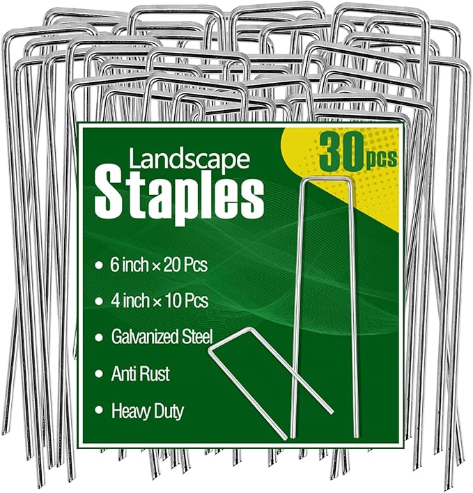 30 Pcs Galvanized Landscape Staples Metal Garden Stakes Heavy Duty for Ground Cover, U-Shaped Pins Yard Stakes Weed Barrier Fabric, Garden Hose, Drip Irrigation, 1.6 inch*(6+4 inch)