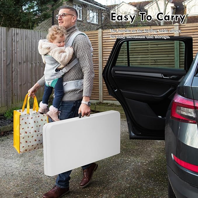 Small White Table, Foldable Table with Foldable, Easy to Carry, for Family Gatherings, Outdoor Gatherings, Indoor