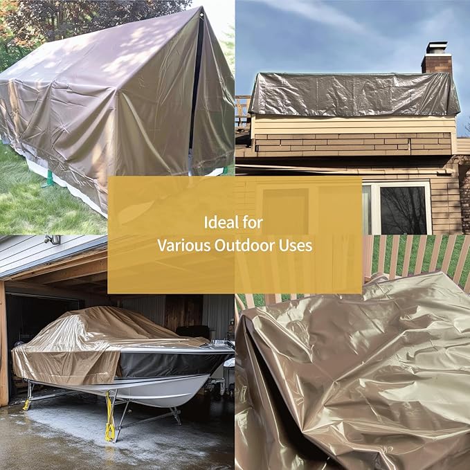 GUARD SHIELD Tarp 12x20 Feet Waterproof Tan/Silver Tarps 8Mil Multi Purpose UV Resistant Cover for Outdoor,Camping,Tent,Boats