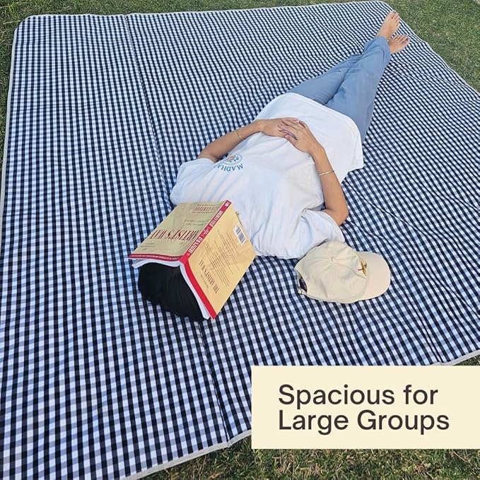 Cute Gingham Picnic Blanket, Waterproof Foldable, in Large 80x60in and Extra Large 80x80in, Portable Compact Beach Blanket, Oversized XL Outdoor Mat