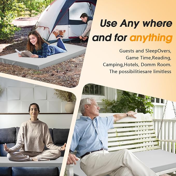 CYMULA Camping Cot Mattress 3in Memory Foam Sleeping Pad,Soft Warm Non-Slip Camping Mattress Topper with Retaining for Adults,Portable Roll up Pad for Travel