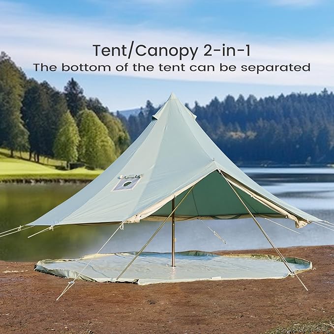 Canvas Bell Tent - 4 Seasons Glamping Tent with Stove Jack for Family Camping - Waterproof