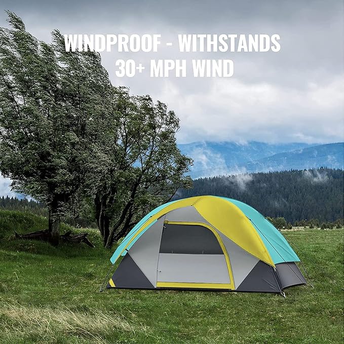 Person Camping Tent, Outdoor Family Tent with Removable Rainfly for Backpacking, Hiking, Windproof and Waterproof Dome Tent for Comfortable Trip, Easy Set Up