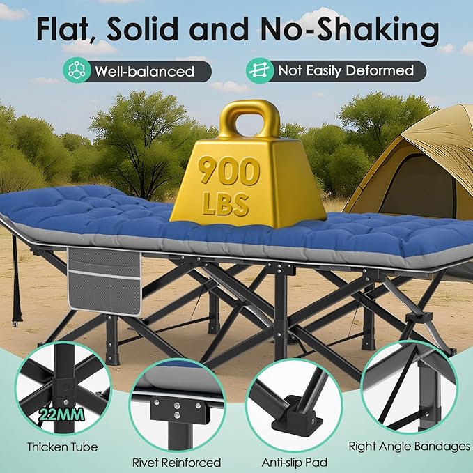 Suteck Camping Cot, 32In XXL Folding Camping Cot Heavy Duty Sleeping Bed for Adults 1200D Double Layer Oxford Cots for Camping W/Pilllow Mattress Carry Bag for Home Office Nap Beach Travel, 900LBS