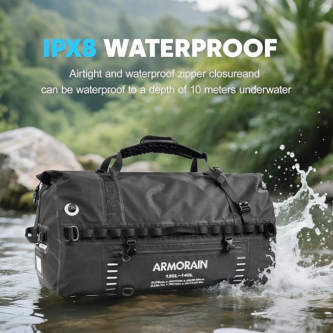120-140L large Capacity Airtight Waterproof Travel Dry Bag,Equipped with Durable Inflatable Shoulder Straps and Handles Suitable for Diving Equipment Motorcycles Rowing Kayaking Camping