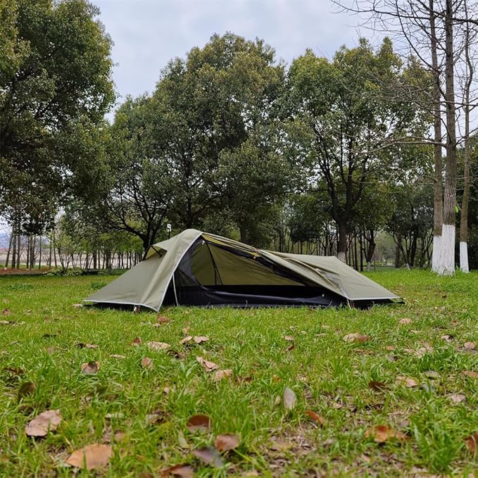 Backpacking Tent 1 Person Ultralight Aluminum Pole Stormproof Camping Tent Suitable for Four Seasons Single Person Tent,Best one Person Tent, Armygreen