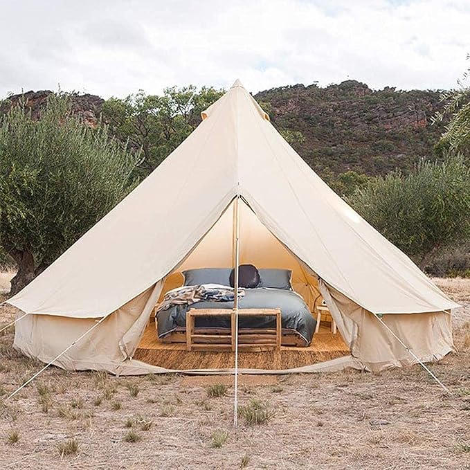 GeRRiT Tent Canvas Tent with Stove Hole Cotton Canvas Tents Yurt Tent for Camping 4-Season Waterproof Tent for Family Camping Outdoor Glamping, Luxury Teepee