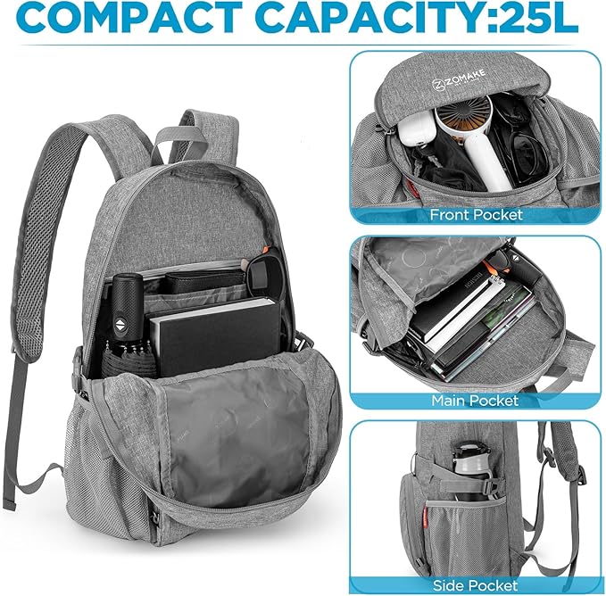 ZOMAKE Ultra Lightweight Packable Backpack 25L,Small Foldable Backpacks Hiking Water Resistant Collapsible Daypack for Women Men(Grey-A3)
