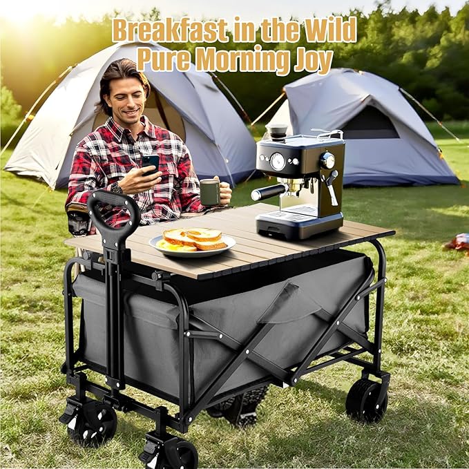 Metal Tabletop Board for Wagons Cart,Foldable Table 34"×21" Heavy Duty for Wagon,Alloy Board with Load Capacity 68LBS,Camping Essential and Gear for Outdoor Party with Family and Friends(Khaki)
