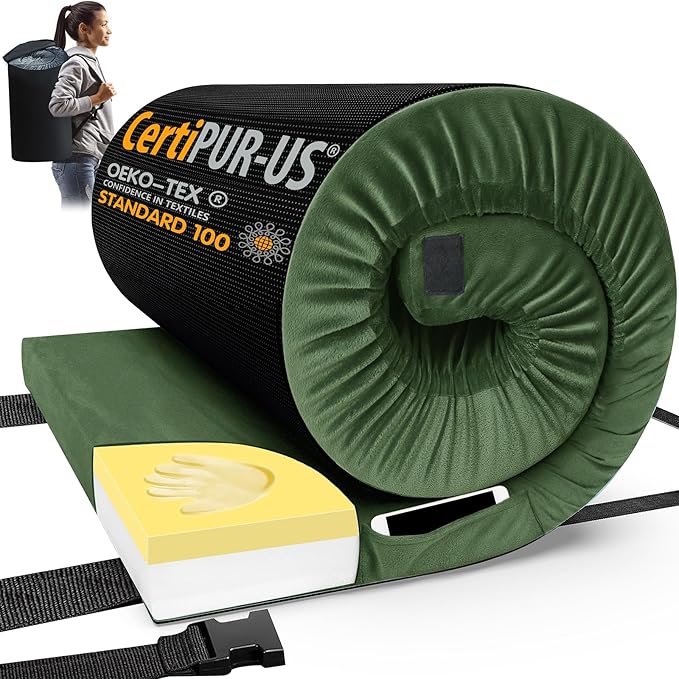 CYMULA CertiPUR-US Memory Foam Camping Mattress Pad, Portable Foam Sleeping Pad for Camping, Roll up Sleeping Mat for Adults Guest Floor Bed for Sleepover, Car, Tent SUV Cot Mattress