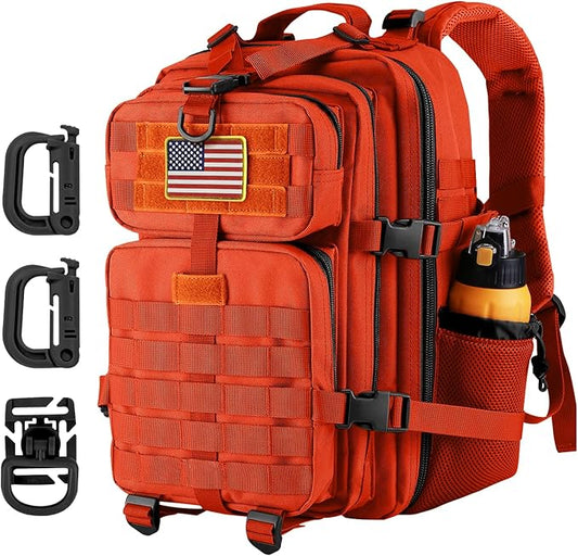 30L MOLLE Assault Pack, Tactical Backpack Military Army Camping Rucksack with Bottle Holder, 3-Day Pack, Orange