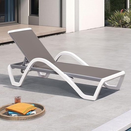 PURPLE LEAF Patio Chaise Lounge Chair with Armrests Outside Aluminum Plastic Stackable Tanning Chairs for Pool Sunbathing Beach Deck Outdoor Lounger, Taupe