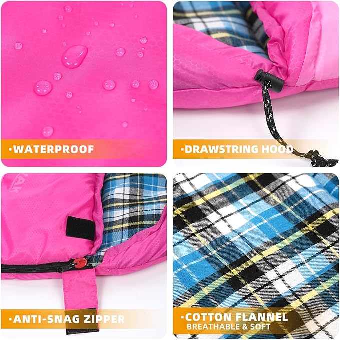 Cotton Flannel Liner Sleeping Bag for Adults Teens Kids, Cold Weather & Warm, 3 Seasons, Lightweight Compact Camping Essentials Equipment, Hiking, Outdoor, Travel