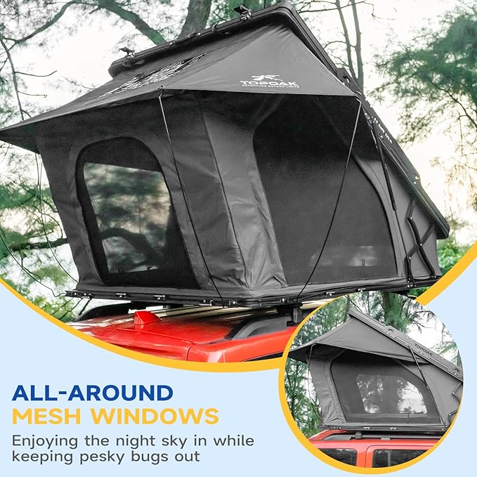 Rooftop Tent Hard Shell,Car SUV Waterproof,Aluminium Alloy RTT Easy Setup,Car Truck Bed Tent for Camping,Car Roof Top Tent Black-Topoak Nebula XL