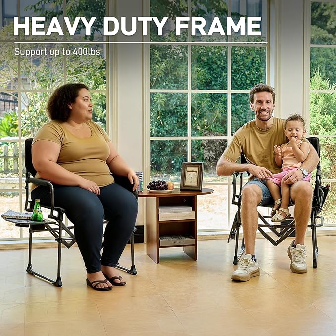EVER ADVANCED Camping Directors' Chair with Side Table, Portable Folding with Compact Size, Breathable & Quick Dry Design Heavy Duty Lawn Chair with Pocket, 400lbs, Textilene Mesh, Black