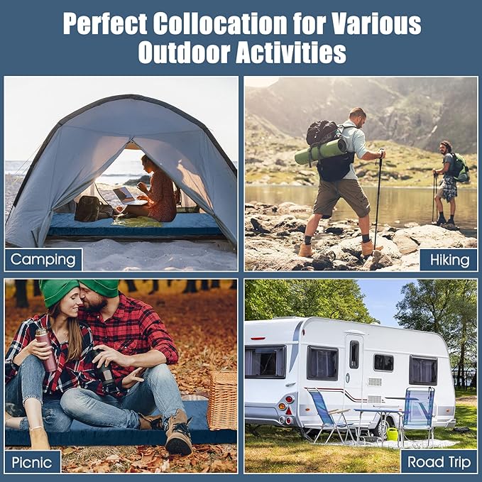 Memory Foam Camping Mattress, Portable Roll Up Sleeping Mat w/Non-Slip Bottom, Carry Bag, Floor Mattress Guest Bed for Sleepover, Thick Sleeping Pad for Camping Car Travel Backpacking
