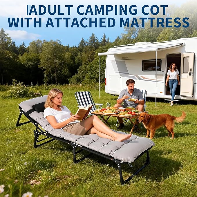 Camping Cot for Adults, Folding Bed with Thick Removable Mattress, Camping Bed Applicable to Travel Bed Outdoor, Home, Guest & Office Nap, Max 400LBS Load, 170cm(66.93")