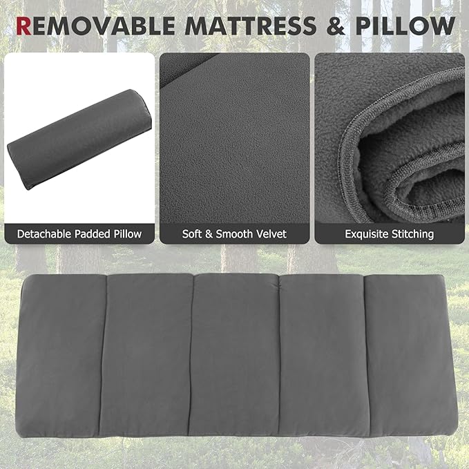 Tangkula Camping Cot for Adults, Folding Sleeping Cot with Removable Mattress, Pillow, Side Pocket, Portable Indoor Outdoor Cot Bed with Carry Bags for Travel, Camp, Office, Home (Grey)