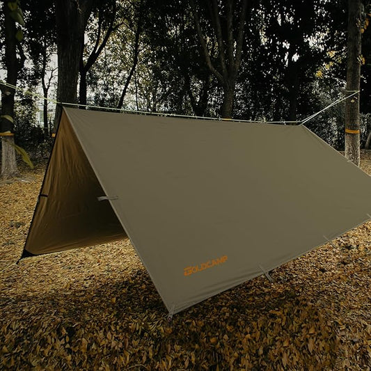 GOLDCAMP Waterproof Camping Tarp，70D Nylon 10X13.2ft Hammock Rain Fly ，UV 50+ and PU15000mm Tent Tarp Shelter Canopy，Heavy Duty Multifunctional Sun Shade Essentials for Hiking (120''X120'')
