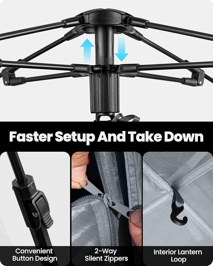 OutdoorMaster Updated Camping Tents, 4/6 Person Camping Tent with Blackout Shelter Technology, Easy Setup in 60 Seconds, Weatherproof Pop Up Tent with Top Rainfly, Instant Cabin Tent