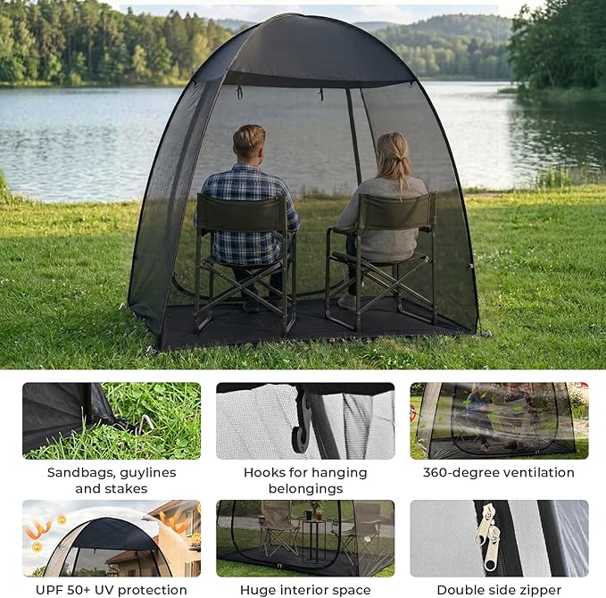 Alvantor® Pop Up Screen House Tent, Snap-fit Mesh Screen Gazebo with Peaked Roof, Portable Screen Room Canopy Shelter with Sandbags for Camping, Backyard, Picnic