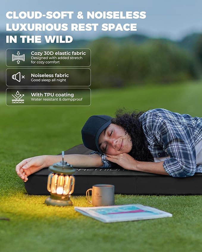 KingCamp Self Inflating Sleeping Pad, R 7.5 Air & Foam Sleeping Pad with Pillow, 3" Thick Single Camping Mattress for Camp Tent Outdoor Car, PVC Free (Black)