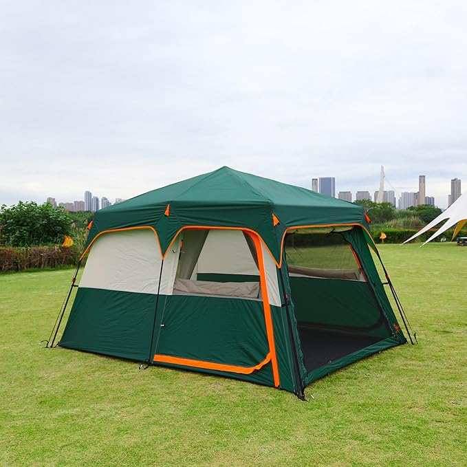 KTT Extra Large Tent 6-10-12-14 Person(Style-B),Family Cabin Tents,2 Rooms,3 Doors and 3 Windows with Mesh,Straight Wall,Waterproof,Double Layer,Big Tent for Outdoor,Picnic,Camping,Family Gathering