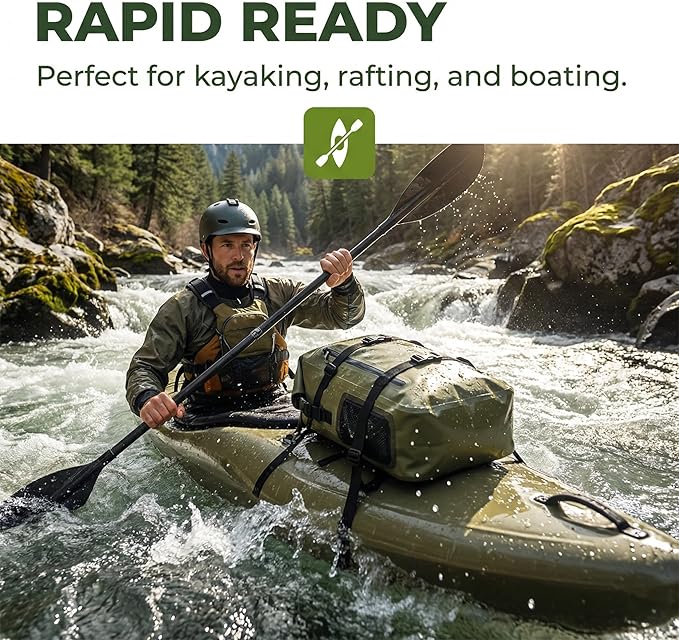 Dry Bag Waterproof Backpack 30L Tactical Backpack for Kayaking Hiking Boating Paddle Boarding Fishing Travel Camping Beach Floating Dry Bag for Men Women (Green)