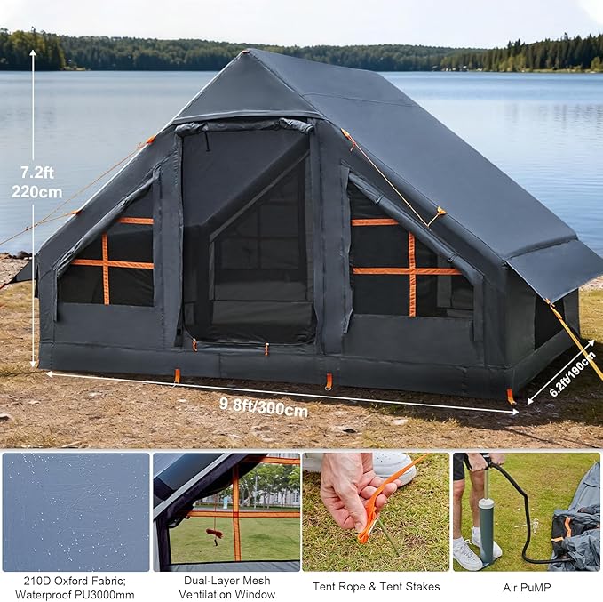 Inflatable Tents for Camping,Easy Blow Up Tent with Hand Pump,4 Seasons Waterproof Air Inflatable Camping Tent House for Family Weekend Camping