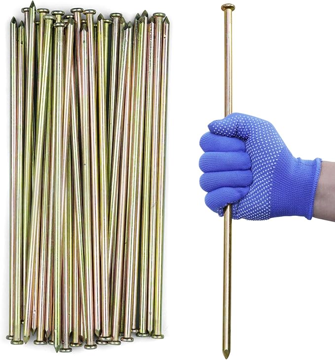 25 Pcs 16 Inch Landscape Stakes, Heavy Duty Galvanized Rebar Anchor for Paver Edging, Weed Barrier, Floor Covering, Artificial Turf, Camping Tent and More