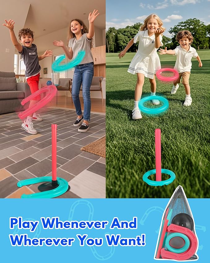 Giant Horseshoe Game Set for Adults and Family – 10" Oversized Lawn Toss Game with Jumbo Horseshoes, Rings, Stakes & Stands – Large Outdoor Yard Game for Backyard, Beach, Camping, Party Fun