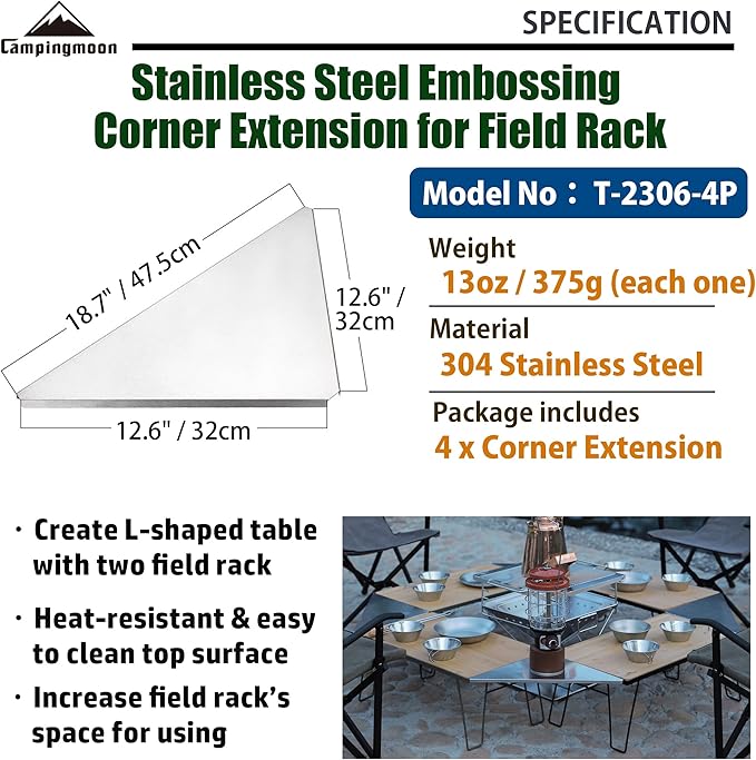 camping moon Corner Extension for Field Rack 4pcs Set Stainless Steel Embossing T-2306-4P