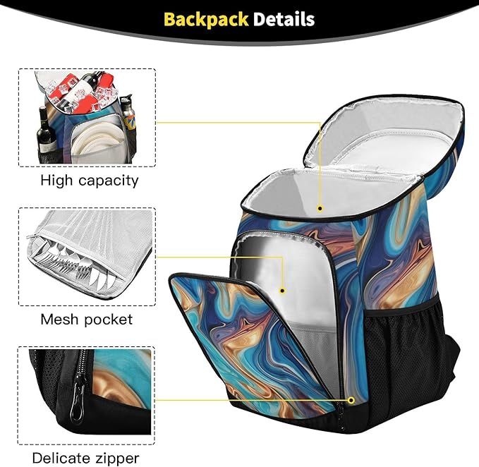 YETTASBIN Leakproof 36 Cans Cooler Backpack for Men Women - Marble Insulated Backpack Cooler Large Capacity Waterproof Lunch Bag for Hiking, Camping, Beach, Fishing, Work