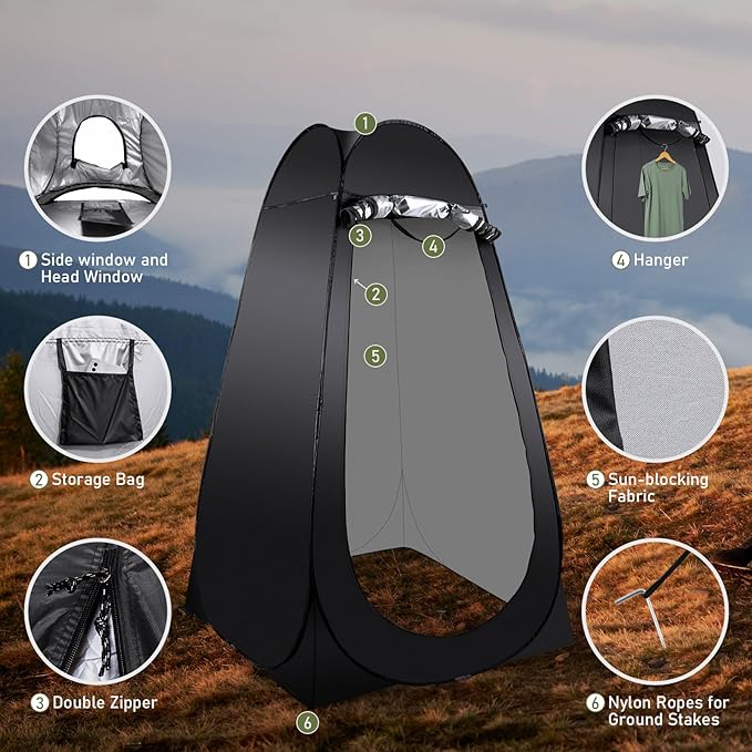 Portable Camping Toilet Kit for Adults, Pop up Privacy Tent, X Large Folding Toilet Potty with Camping Tent, Outdoor Instant Shower Tent Camp Toilet Changing Dressing Room