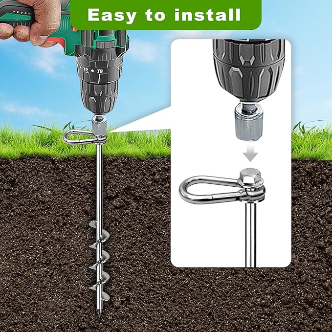 SELEWARE 4 Pack Trampoline Stakes Heavy Duty Ground Anchors High Wind Trampoline Stakes Anchors Spiral Earth Anchors for Secure Animals Trampolines Tents Shed Swing Set Mobile Homes Carport